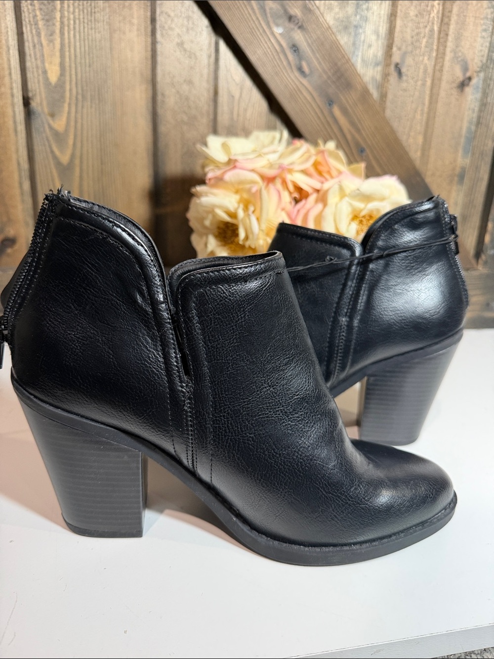 Esprit Black Ankle Booties with Block Heel nwot